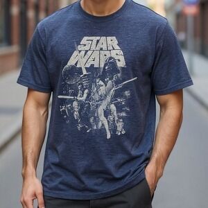 Vintage-Star Wars Mad Engine Mens Blue Heather Graphic T-Shirt. Disney Star Wars